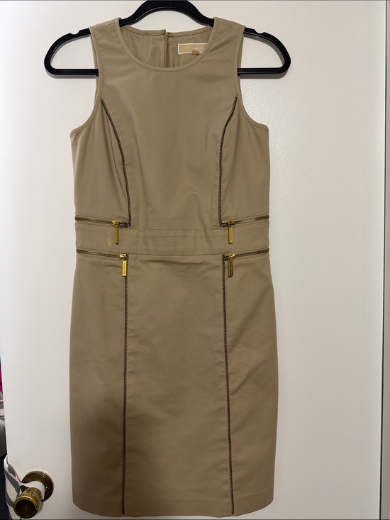 Michael Kors Dresses & Skirts - Michael Kors Khaki Sheath Dress with Gold Zippers